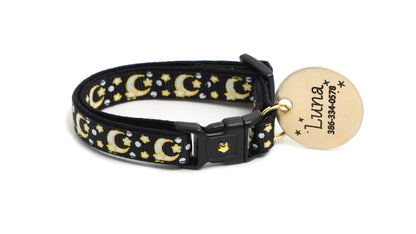 Gold Moons and Stars on Black V2 Cat Collar